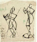 Theo van Doesburg Two sketches of Krishna playing a flute, seen from the front. oil painting